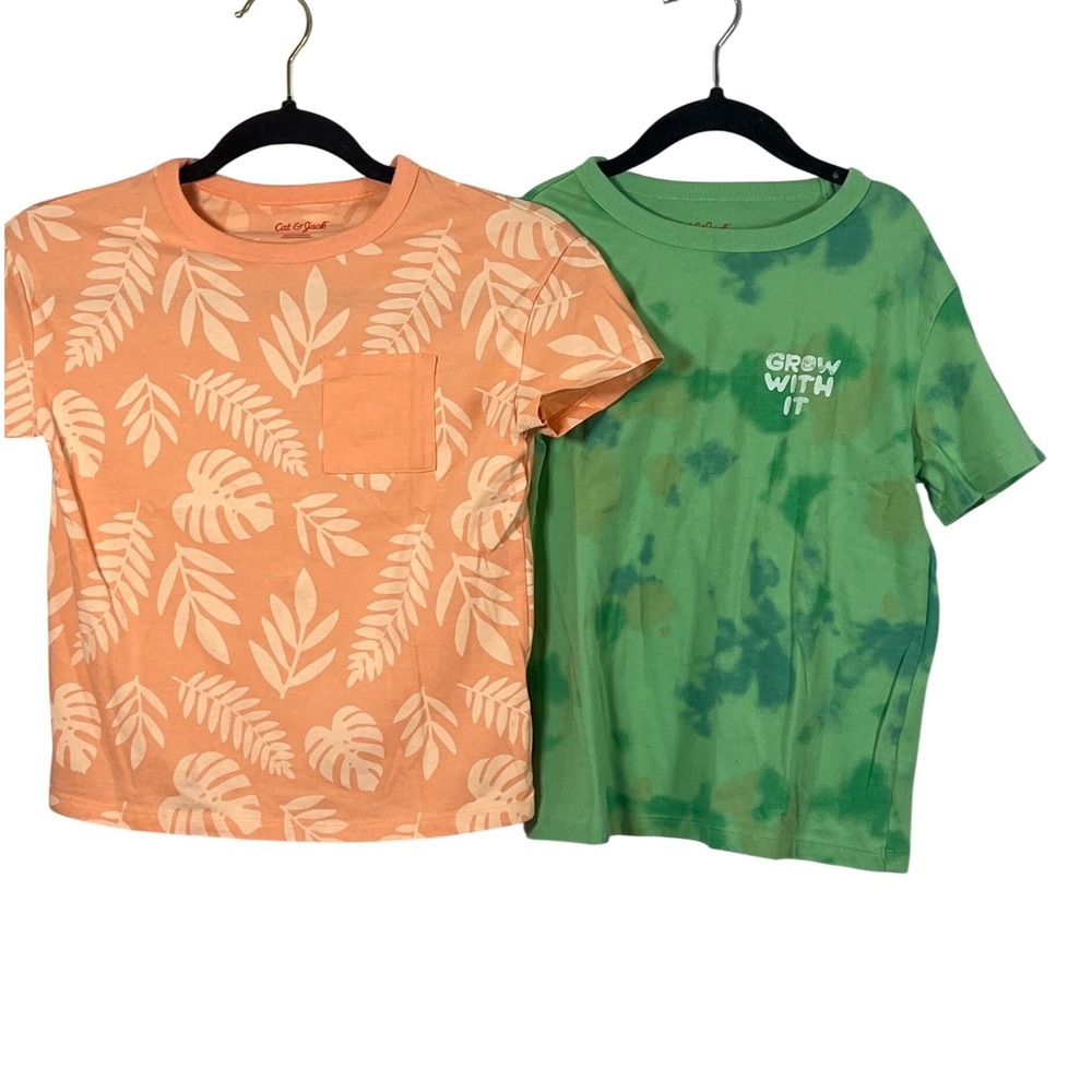 Cat & Jack Orange Green Tropical Short Sleeve Shirts Boys Small Beach Vacation